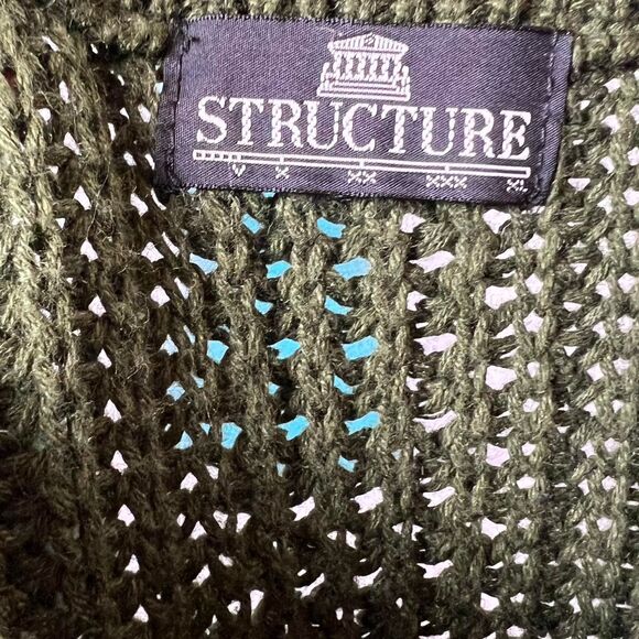 Vintage STRUCTURE Olive Green Open Knit Crewneck Sweater - Picture 6 of 7